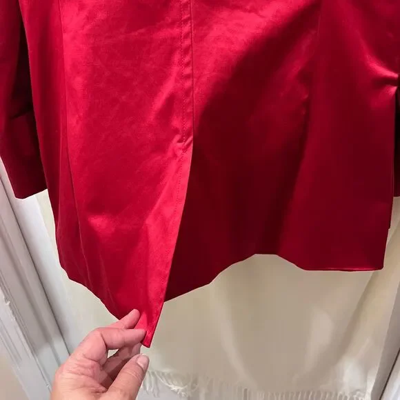 Love NY Red Satin Double-Breasted Trench Coat Military Style Jacket-Small - Picture 7 of 7